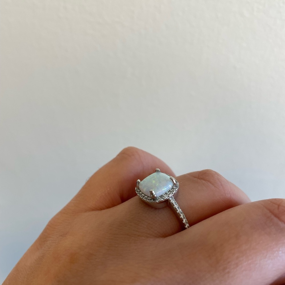 Opal Sterling Silver Ring Square Opal Ring Cz - image 3